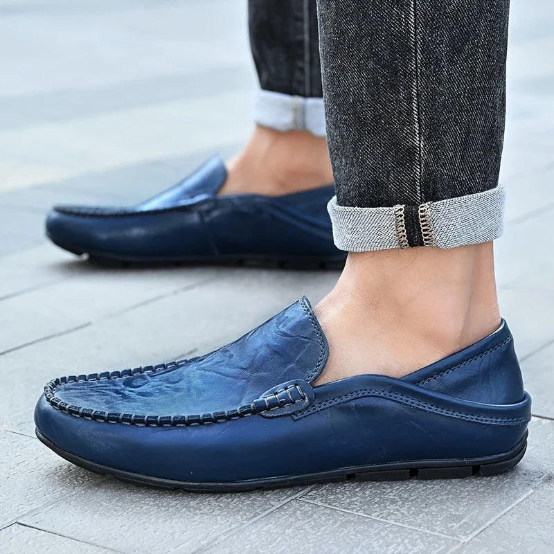 Black Ravello Italian slip-on loafers, men's sleek and classic dress shoes perfect for formal or casual looks.