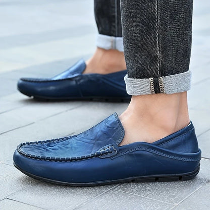 Black Ravello Italian slip-on loafers, men's sleek and classic dress shoes perfect for formal or casual looks.