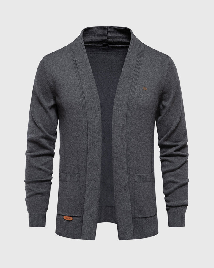 Men's Ravenna stone v-neck pocket cardigan for effortless layering and polished style.
