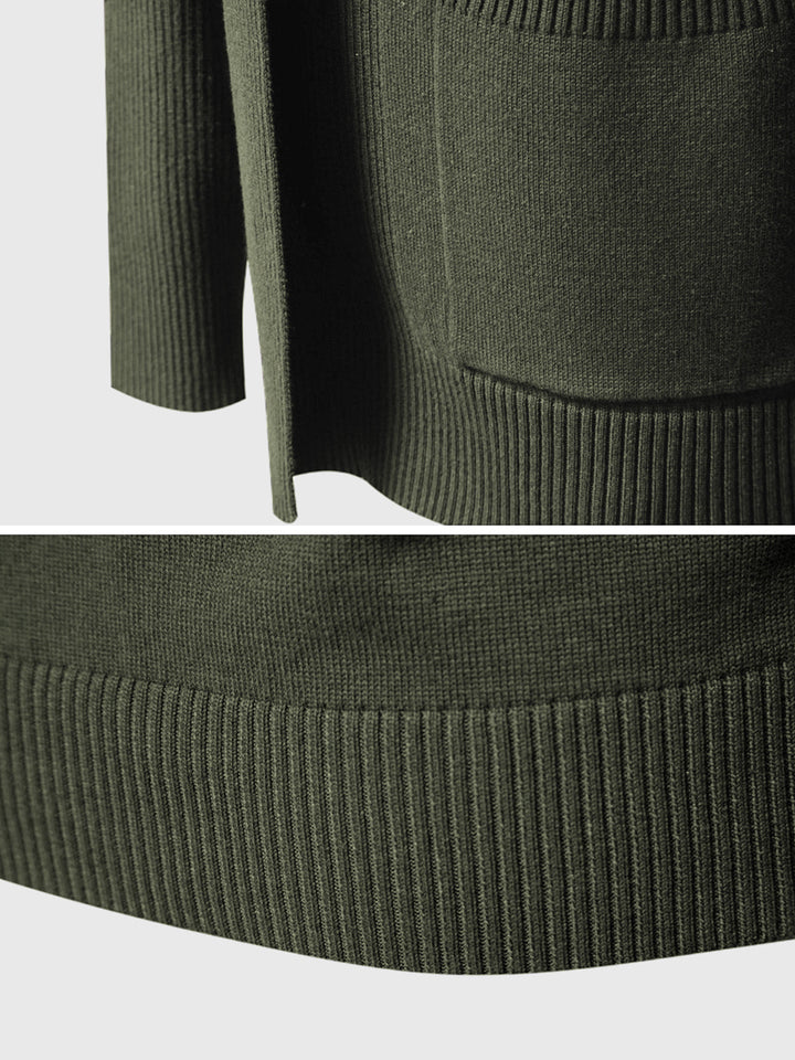 Back view of the comfortable men's Ravenna v-neck cardigan in stone, great as stylish outerwear.