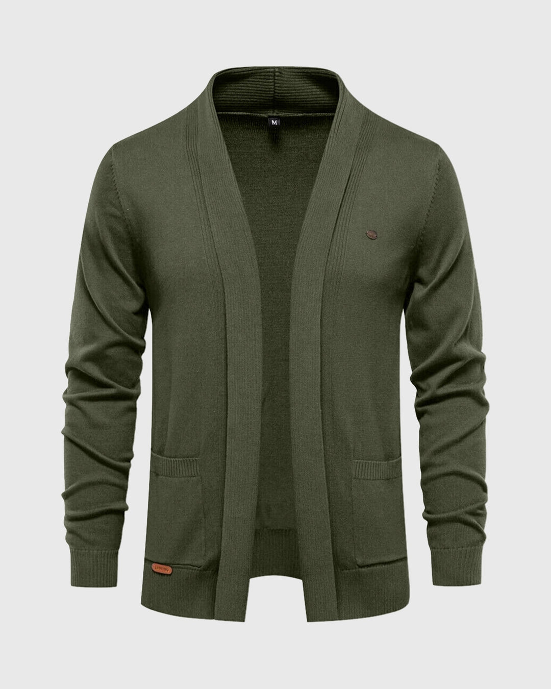 Stylish forest green men's v-neck cardigan with pockets, ideal for casual layering & men's fashion.
