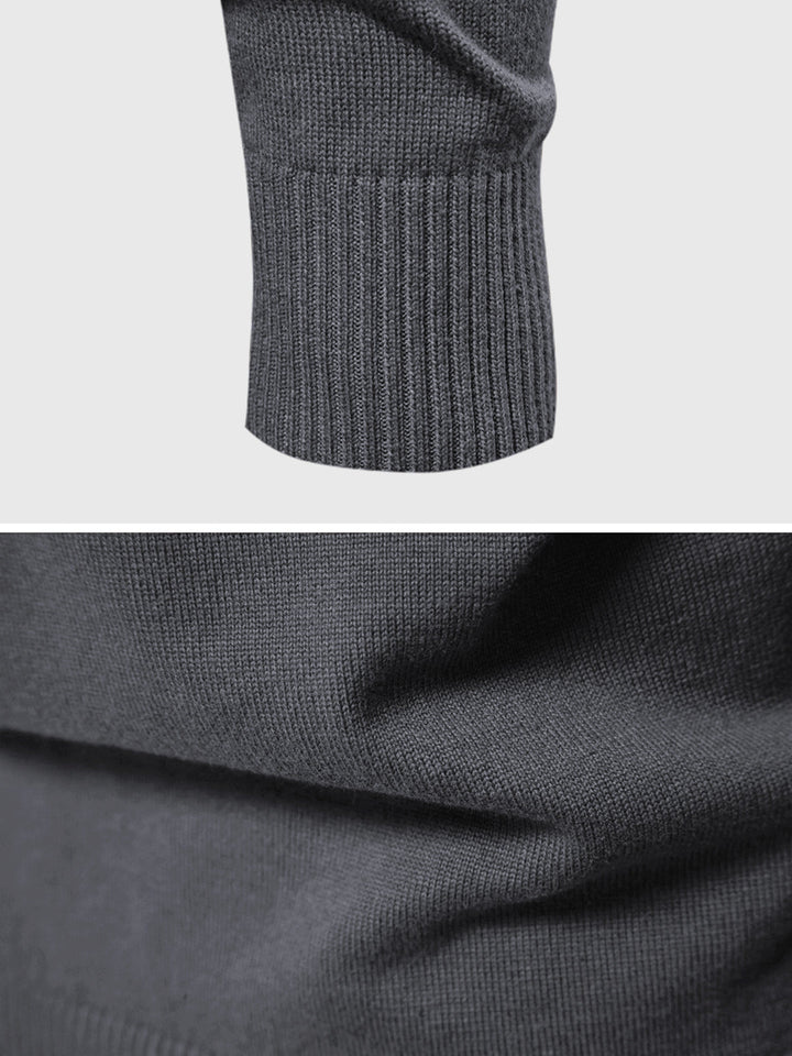 Man wearing a stylish forest green Ravenna v-neck cardigan, perfect for casual yet polished layering.