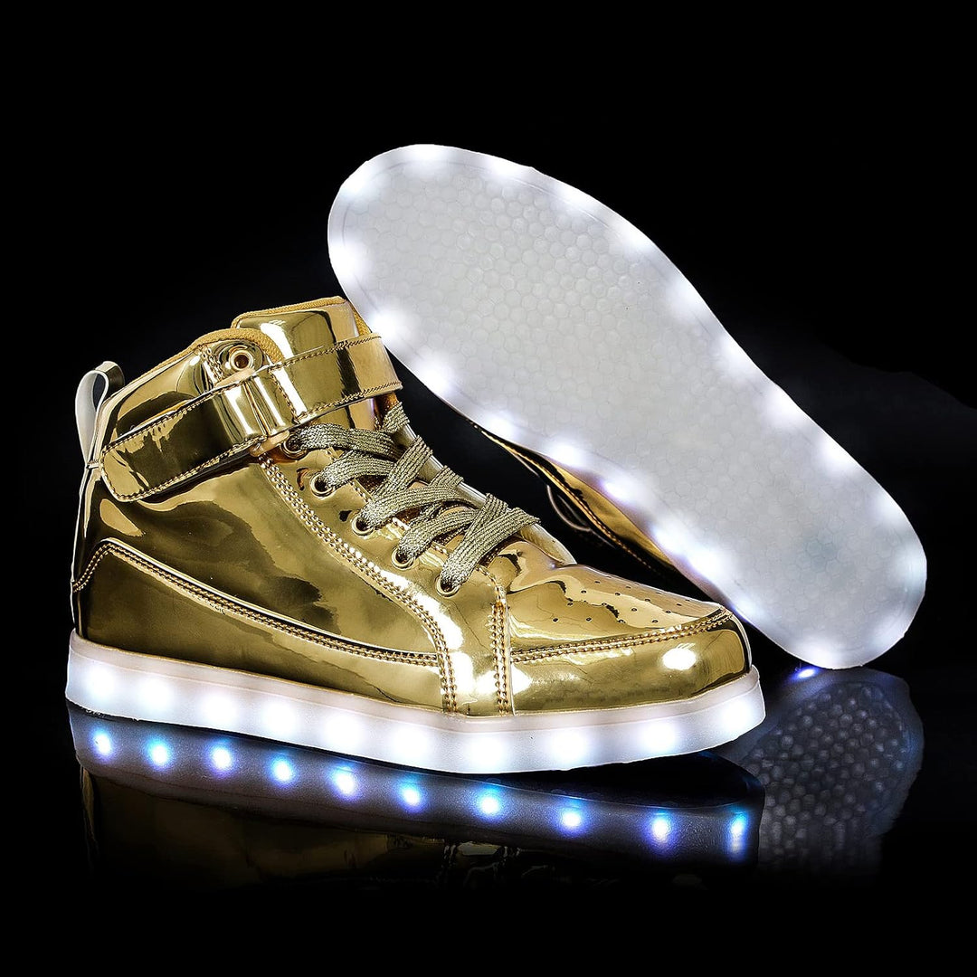 Festival-ready men's glow sneakers, rechargeable LED for a dazzling footwear experience.