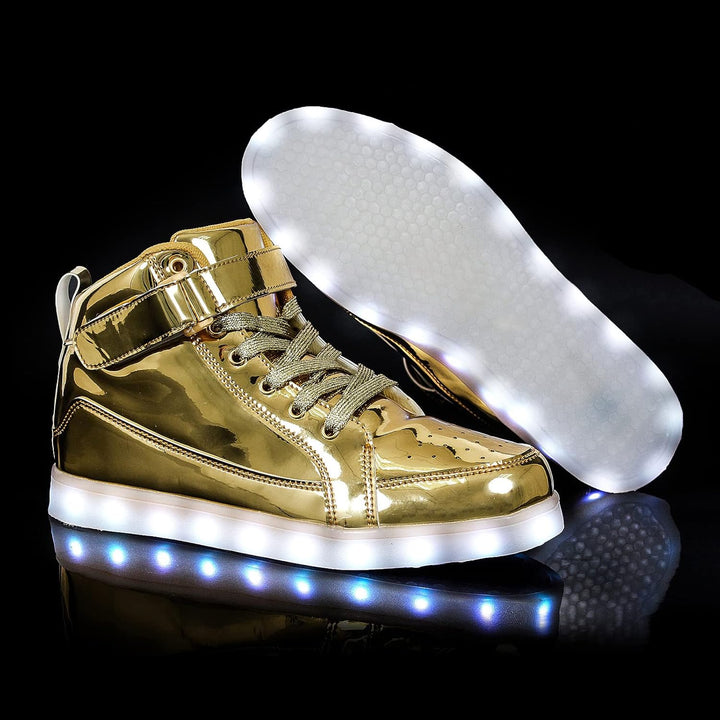 Festival-ready men's glow sneakers, rechargeable LED for a dazzling footwear experience.
