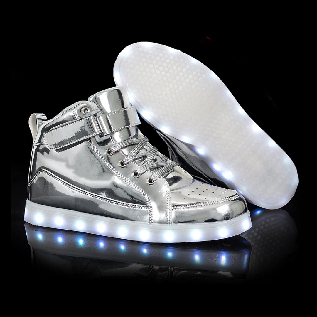 Rechargeable light-up men's sneakers, vibrant LED glow for a stand-out fashion statement.