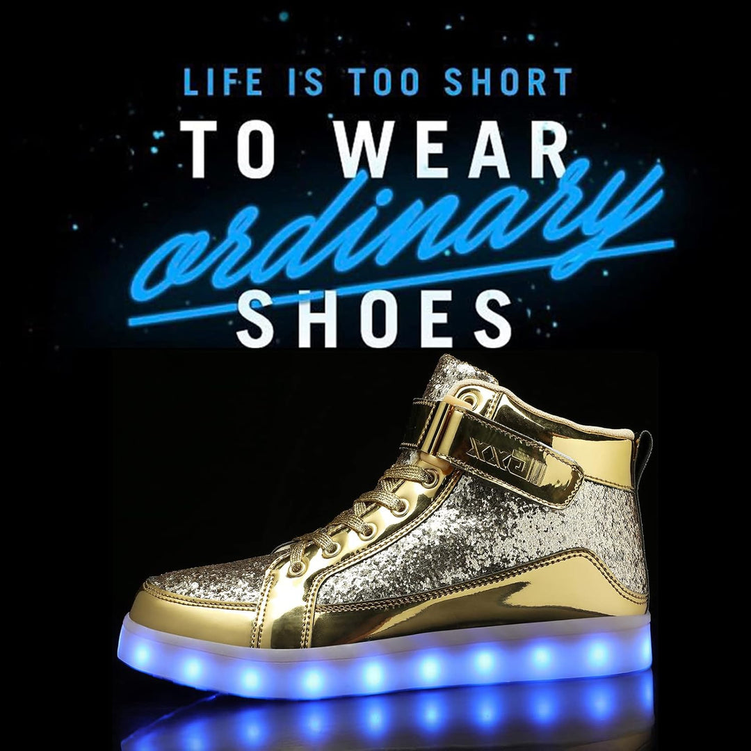 Trendy men's athletic LED sneakers, rechargeable light-up for a modern look.
