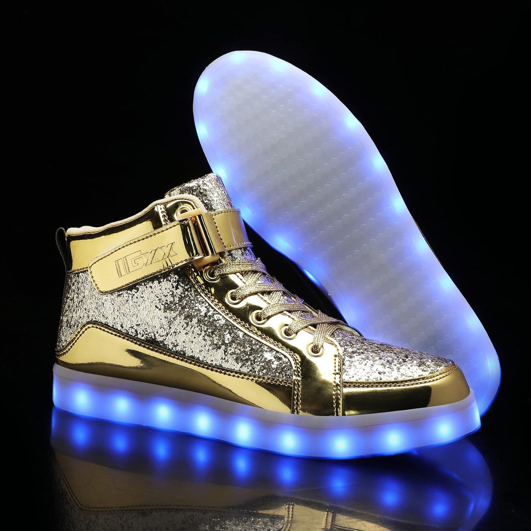 Fashionable men's light-up sneakers, rechargeable LED technology for glowing appeal.