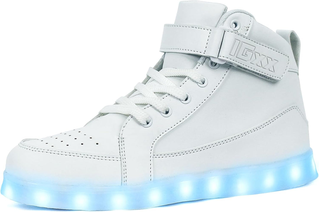 Unique men's rechargeable glow sneakers, LED lights perfect for party and festival wear.
