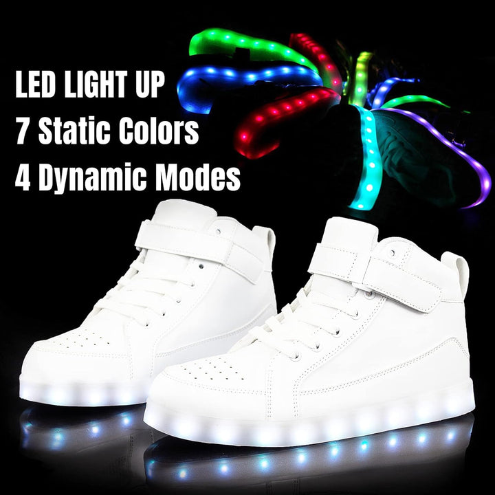 Black men's trendy LED sneakers, rechargeable with bright light-up features.