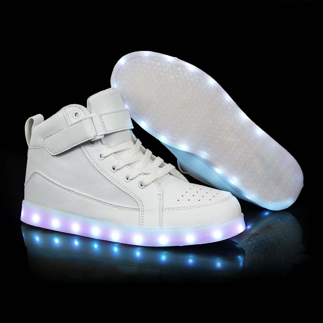 Rechargeable men's party LED sneakers, glowing with vibrant light for any event.