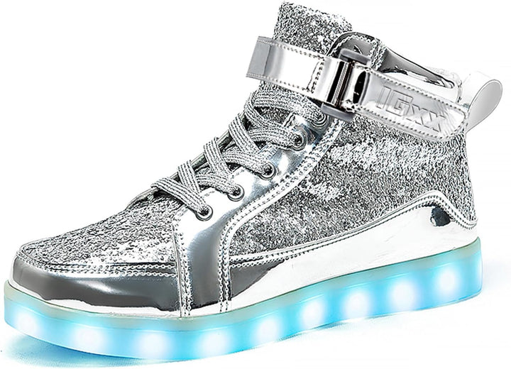 Men's festival footwear: rechargeable light-up LED sneakers in athletic style.