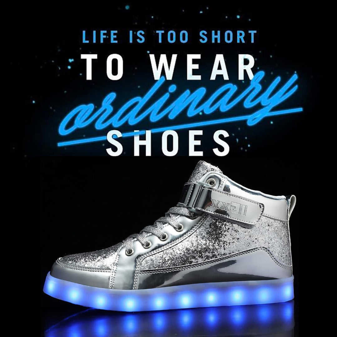 Trendy men's glow shoes, rechargeable LED sneakers for a unique, fashionable edge.
