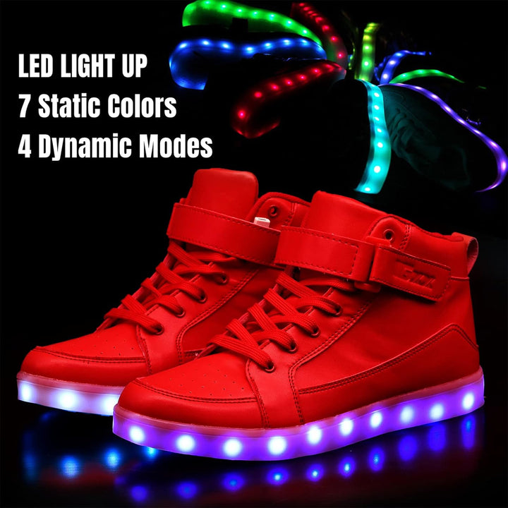 Black men's light-up sneakers, rechargeable LED for an athletic, party-ready look.