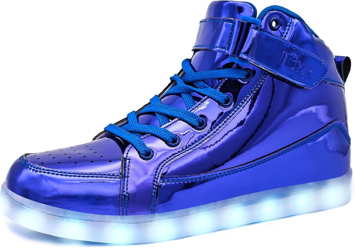 Men's glow-in-the-dark LED sneakers, rechargeable and perfect for parties.