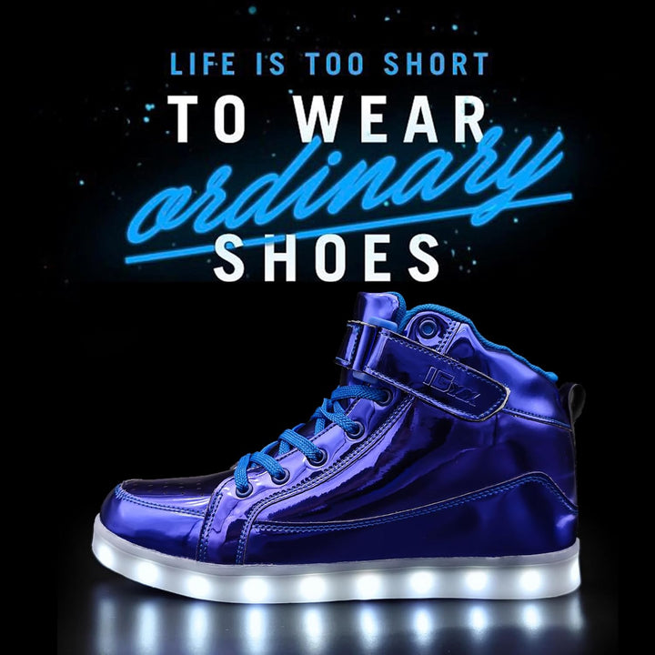 Rechargeable light-up athletic men's sneakers, bright LED for trendy wear.