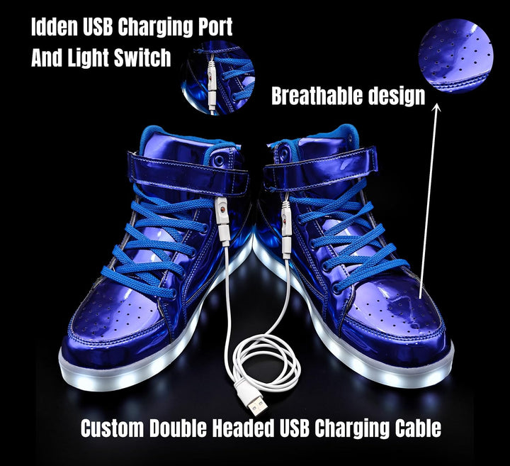 Trendy black men's LED sneakers, rechargeable with a vibrant light-up sole.