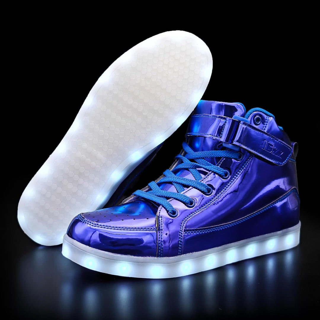 Unique white men's rechargeable light-up sneakers, perfect for glowing parties.