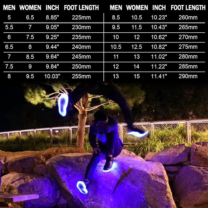 Men's fashion LED shoes, rechargeable and glowing for a modern, athletic look.