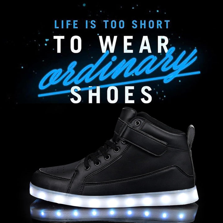 Festival-style men's glow sneakers, rechargeable LED for ultimate fun.