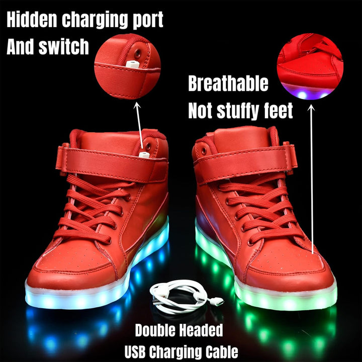 White men's glow shoes, rechargeable LED sneakers for festivals & trendy events.