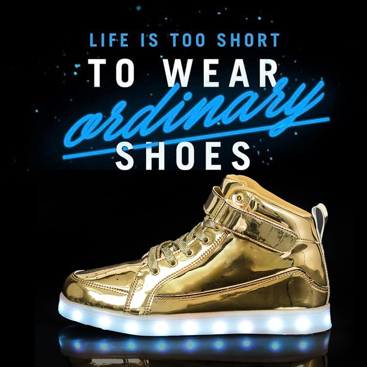 Rechargeable men's light-up sneakers, bright LED glow for parties and active wear.