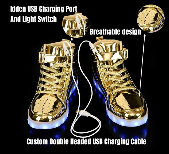 Men's party shoes: rechargeable LED sneakers with an eye-catching light-up effect.