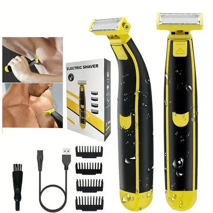 Men's rechargeable wet & dry electric shaver and trimmer for face & body grooming.