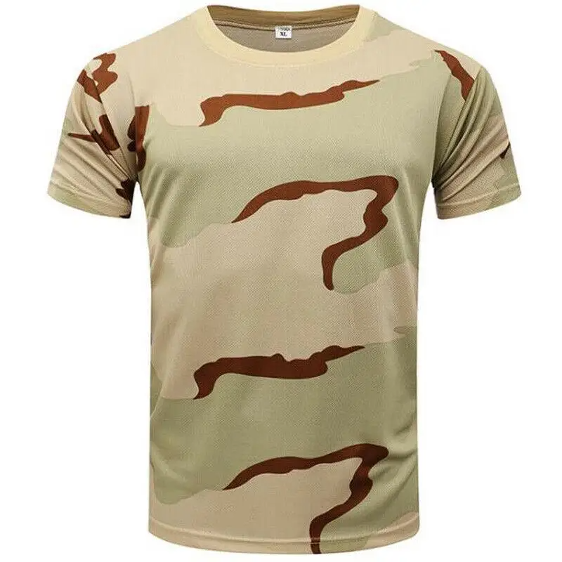 Durable men's tactical camo t-shirt. Quick-dry, military-style top for active performance & outdoor adventures.