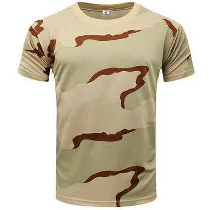 Durable men's tactical camo t-shirt. Quick-dry, military-style top for active performance & outdoor adventures.