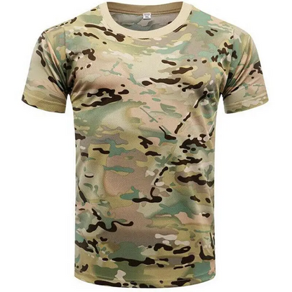 Athletic men's camo workout t-shirt. Moisture-wicking performance tee, perfect for training & active use.