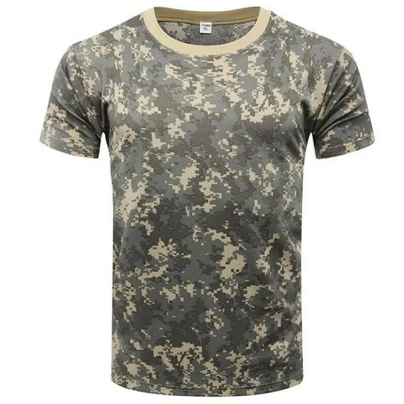 Men's durable activewear camo t-shirt. Performance-driven, military-style top for outdoor sports & training.