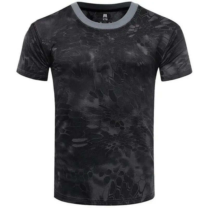 Men's quick-dry camo t-shirt with tactical design. Durable, moisture-wicking activewear for military & outdoor use.