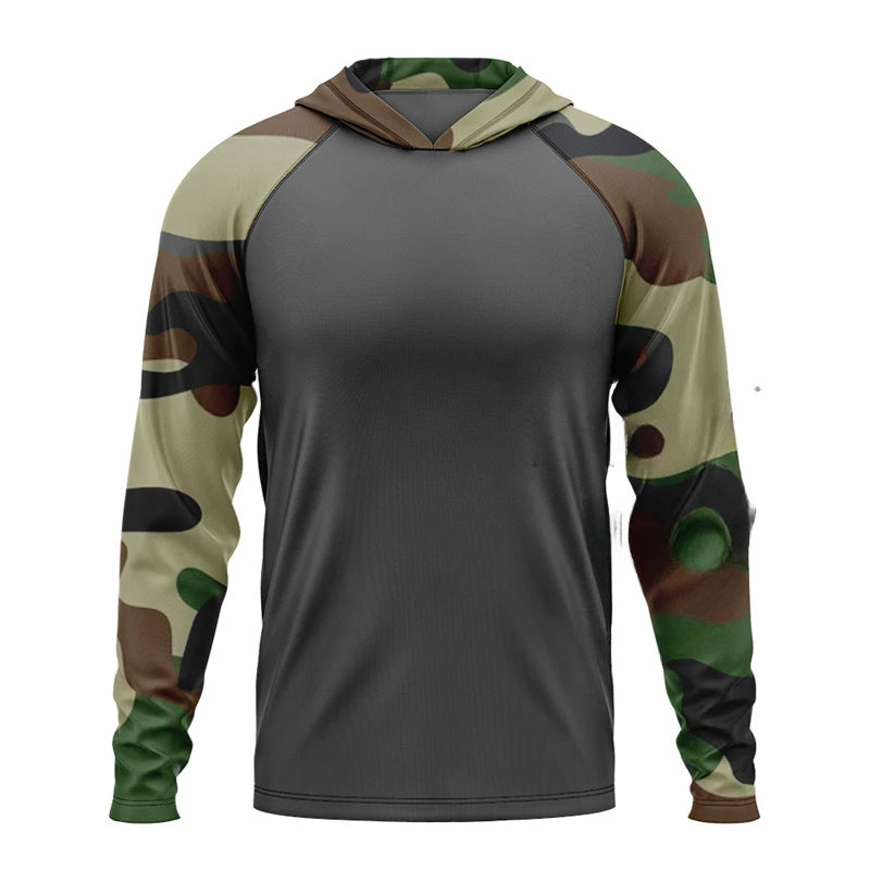 Men's Recon tactical camo hoodie with quick-dry fabric and UPF 50+ sun protection for outdoor performance.