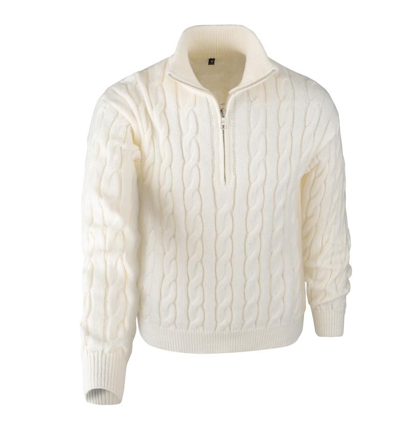 Cozy men's cable knit quarter-zip pullover. Comfortable and stylish, great for layering in autumn & winter.