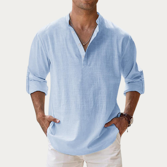 Men's refined casual long-sleeve button-up shirt in a solid color for everyday wear.