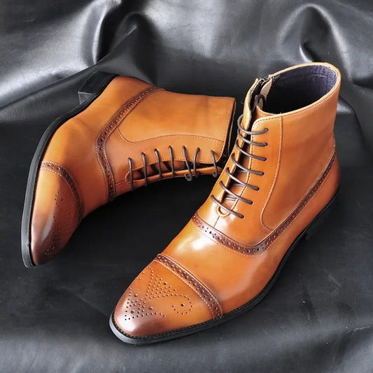 Men's Refined Classic black leather dress boots, perfect for formal and stylish everyday wear.