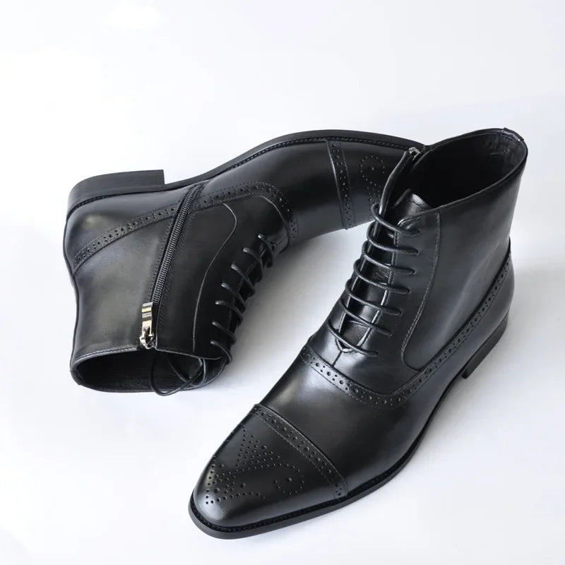 Durable men's classic leather dress boots, offering comfortable and stylish formal footwear for any occasion.
