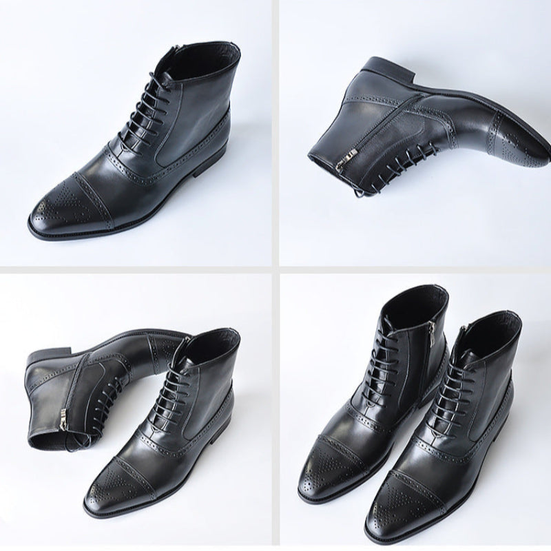 Elegant men's Refined Classic leather dress boots with sturdy sole, ideal for formal business or stylish casual outfits.