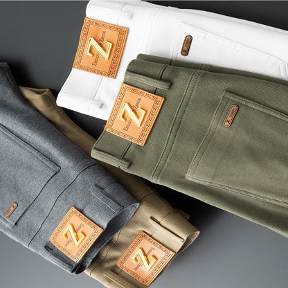 White men's refined fit jeans. Tailored for sophisticated style and comfort for modern men.