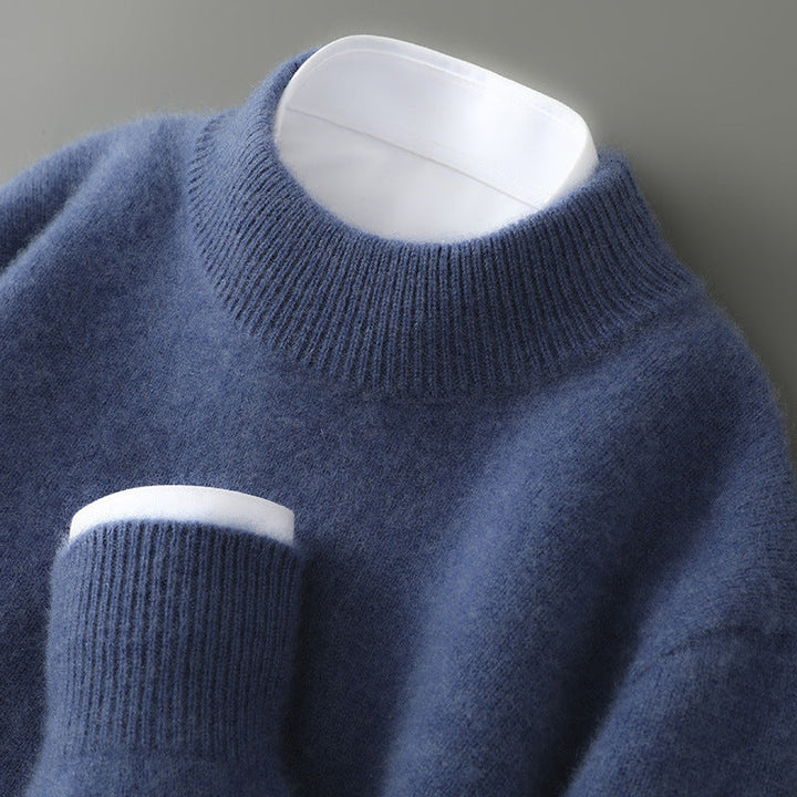 Men's refined layering crewneck sweater. Elegant, soft-touch pullover for versatile fall & winter fashion.