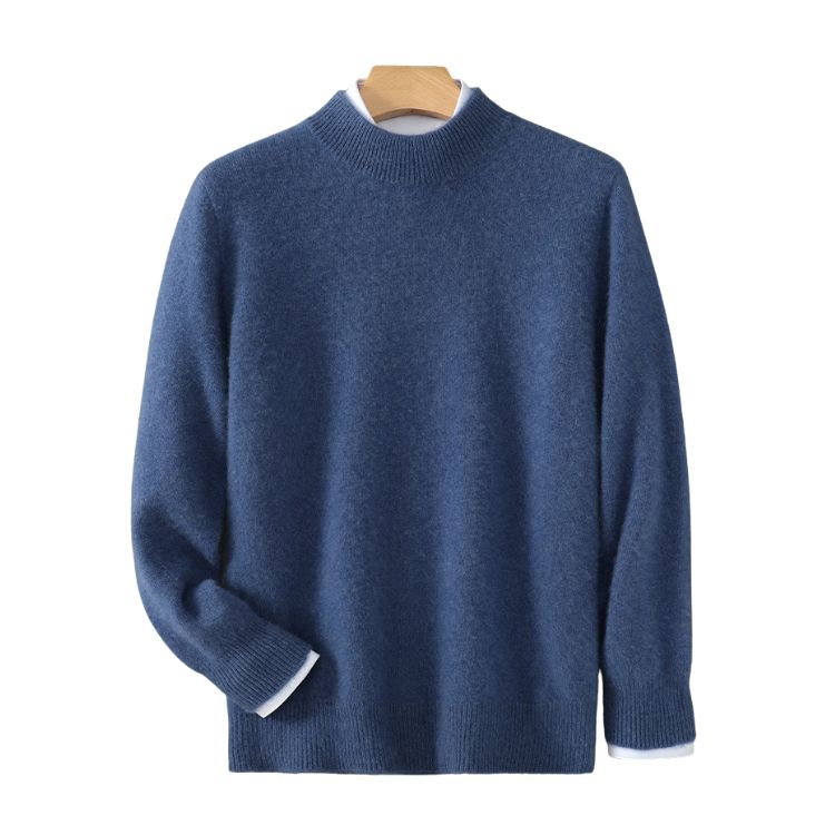 Versatile men's long sleeve crewneck sweater. Ideal refined layering piece for elegant fall & winter outfits.