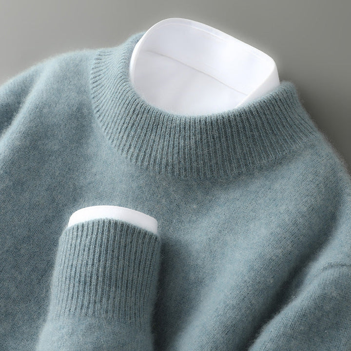 Refined men's layering sweater. A versatile long sleeve crewneck pullover for elegant everyday fall & winter style.