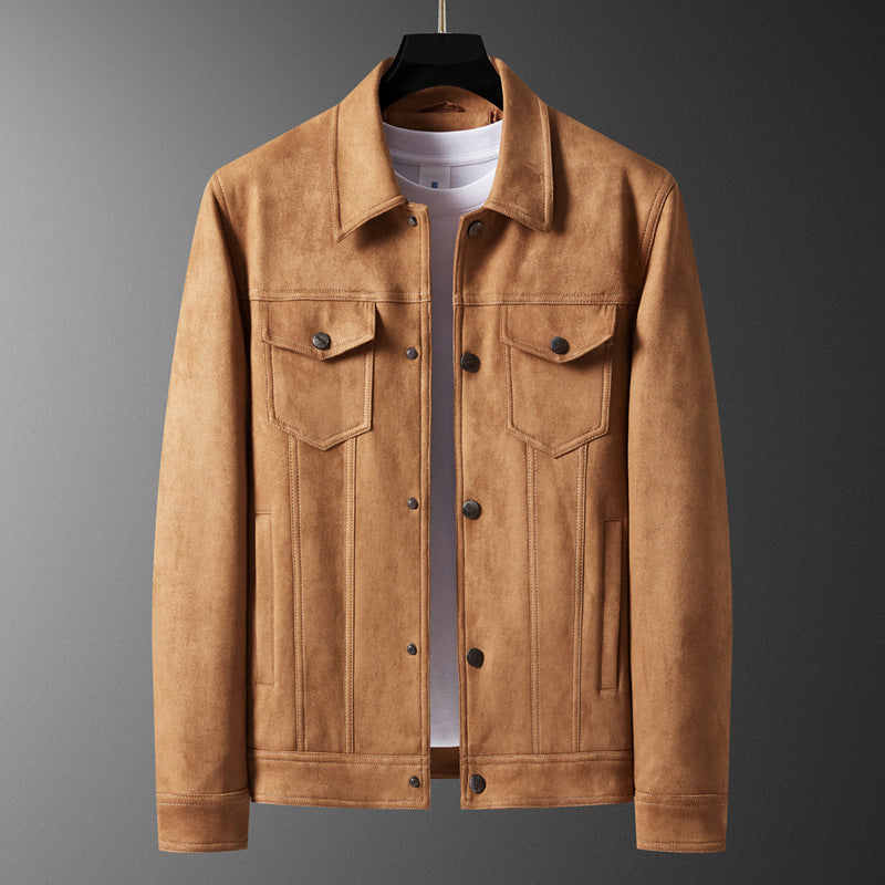 Men's refined black button-front jacket. Stylish smart casual outerwear with chest pockets for modern layering.
