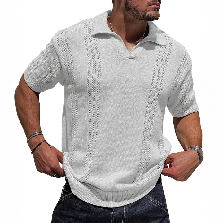 New arrival men's knit polo, a versatile short-sleeve top for effortless style and all-day comfort.