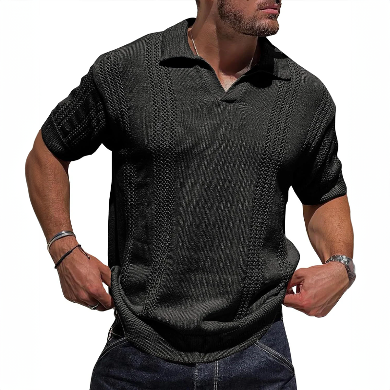 Refined Milanese knit men's polo. Elegant, anti-odor, short-sleeve top for modern, comfortable wear.