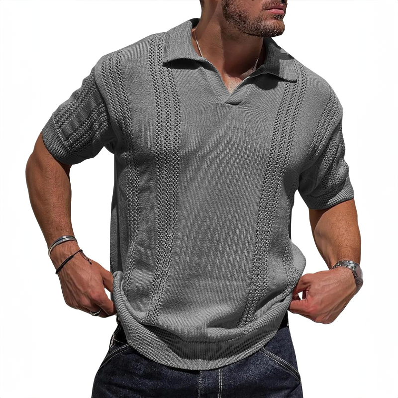 Stylish men's knit polo, a refined short-sleeve top offering modern elegance and casual comfort.