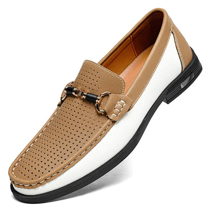 Elegant perforated men's slip-on loafers, offering breathability & all-day orthopedic comfort.
