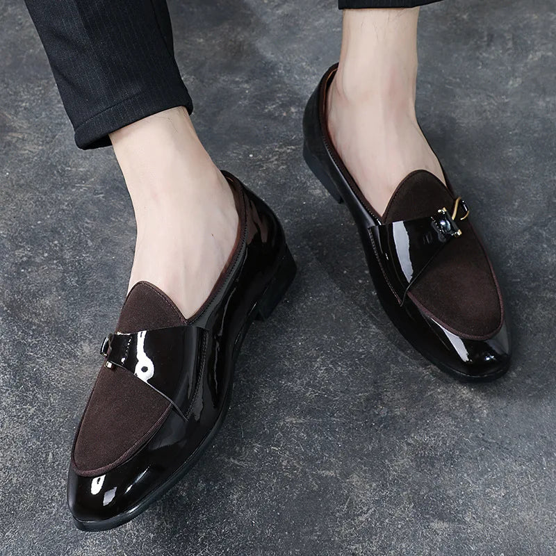 Stylish men's blue leather dress loafers. Modern slip-on formal shoes for sophisticated office wear & elegant events.