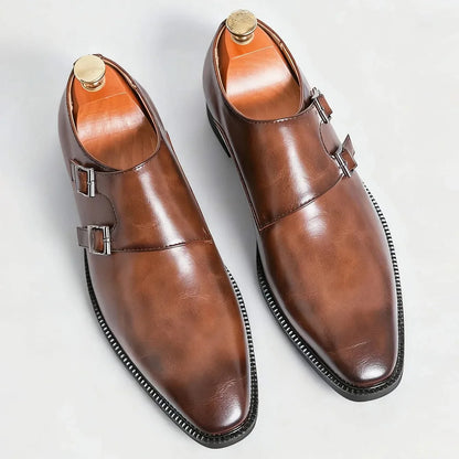 Stylish men's slip-on Regent Monk Loafers. Black leather, easy wear for a professional, elegant fashion statement.