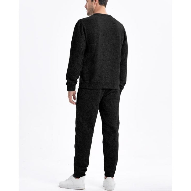 Comfortable men's matching sweatsuit set, relaxed fit, great for everyday casual wear & lounging.